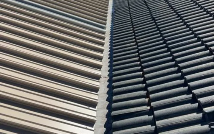 Gutter line on a Perth home showing metal and tiled roof sections